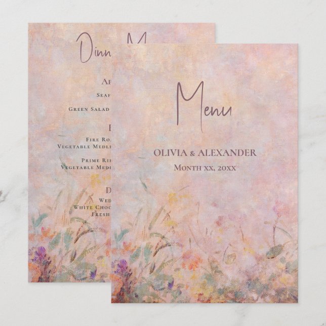 Menu Mariage fleur sauvage d'aquarelle (Devant / Derrière)
