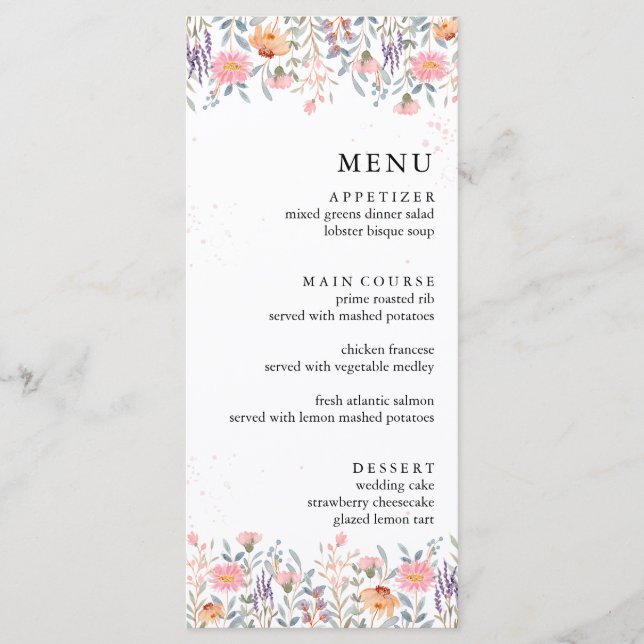 Menu Mariage Fleur sauvage de printemps coloré (Devant)