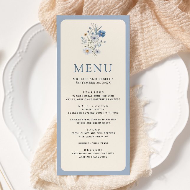 Menu Mariage Fleur sauvage Dusty Blue Boho (Créateur téléchargé)