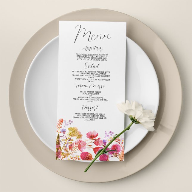 Menu Mariage fleur sauvage lavande rose violet (Pink lavender purple wildflower Wedding Menu )