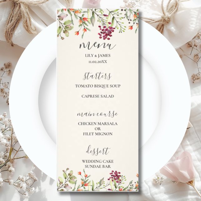 Menu Mariage fleur sauvage Meadow Ecru (Créateur téléchargé)