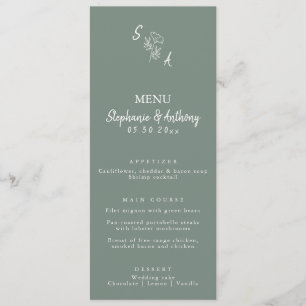 Menu Mariage Fleur sauvage noir et blanc Monogramme