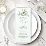 Menu Mariage Fleur sauvage Pale Green Elegant<br><div class="desc">Cet élégant menu de mariage propose de beaux fleurs sauvages aquarellés peints à la main, disposés en bouquet, parfaits pour le printemps, l'été ou les mariages de automne. Pour une personnalisation plus avancée de cette conception, cliquez sur le BOUTON OUTIL DESIGN BLEU ci-dessus ! Des articles correspondants sont également disponibles....</div>