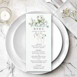 Menu Mariage Fleur sauvage Pale Green Elegant