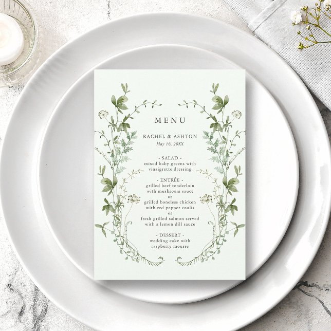 Menu Mariage Fleur sauvage Pale Green Elegant (Créateur téléchargé)