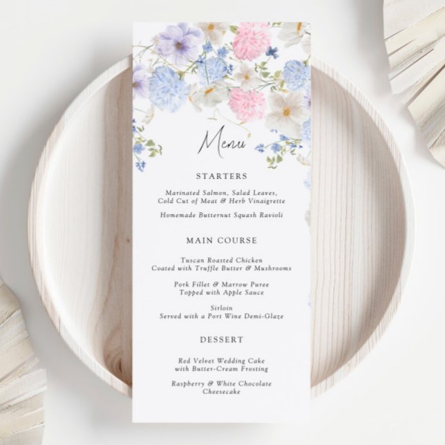 Menu Mariage Fleur sauvage rose et violet printanier (Créateur téléchargé)