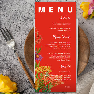 Menu Mariage Fleur sauvage violet jaune orange
