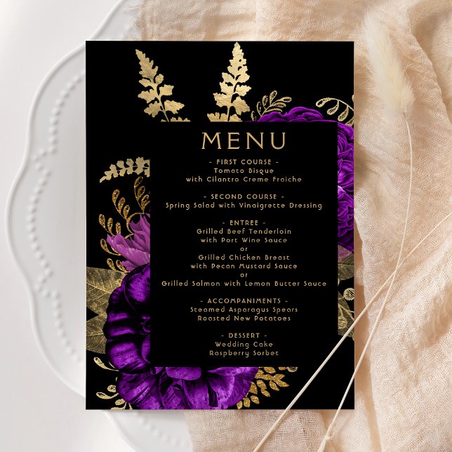 Menu Mariage Fleurie Sombre Violet Or (Créateur téléchargé)