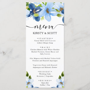 Menu Mariage Fleurs Bleu Aquarelle et Nuit