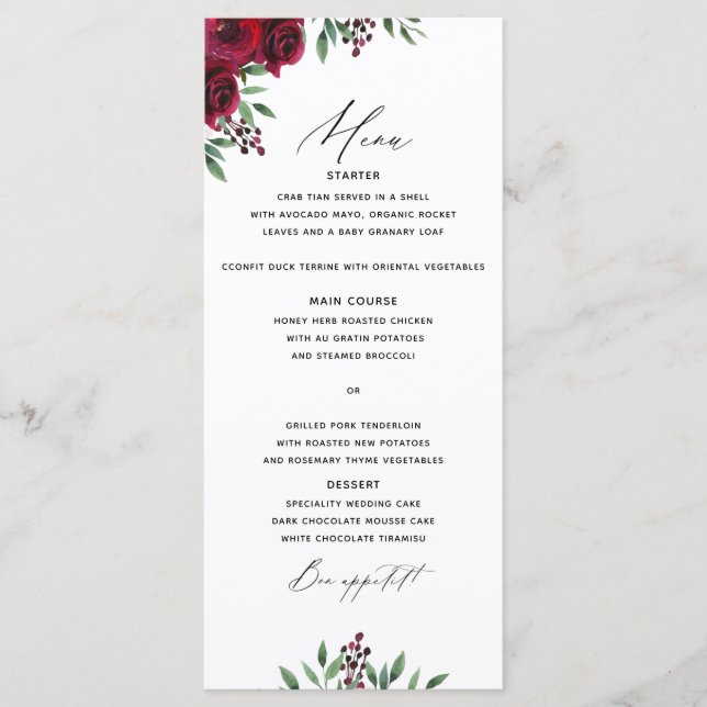 Menu Mariage Fleurs Bourgogne (Devant)