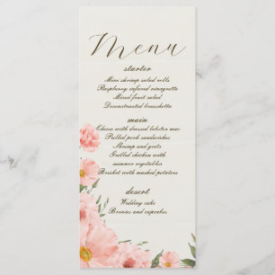 Menu Mariage Fleurs d'aquarelle rose