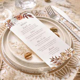 Menu Mariage Fleurs de Terracotta Rouille Bohème Automn