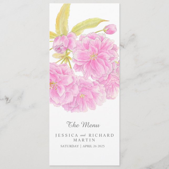 Menu mariage fleurs rose double fleurs (Devant)