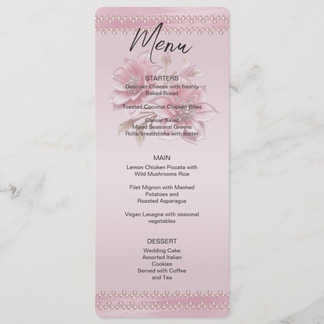 Menu Mariage Fleurs roses modernes (Devant)