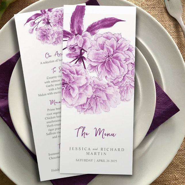 Menu mariage fleurs violettes à double fleur (Créateur téléchargé)