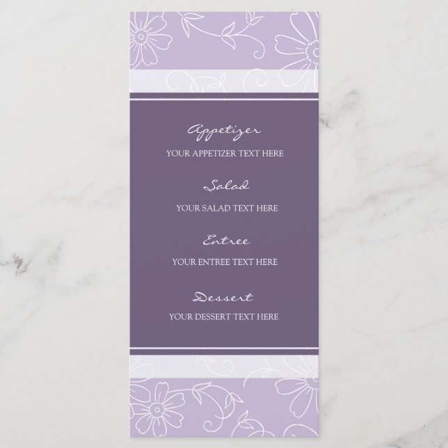 Menu mariage Fleurs violettes et blanches (Devant)