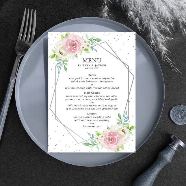 Menu Mariage floral à huile géométrique chic (Créateur téléchargé)
