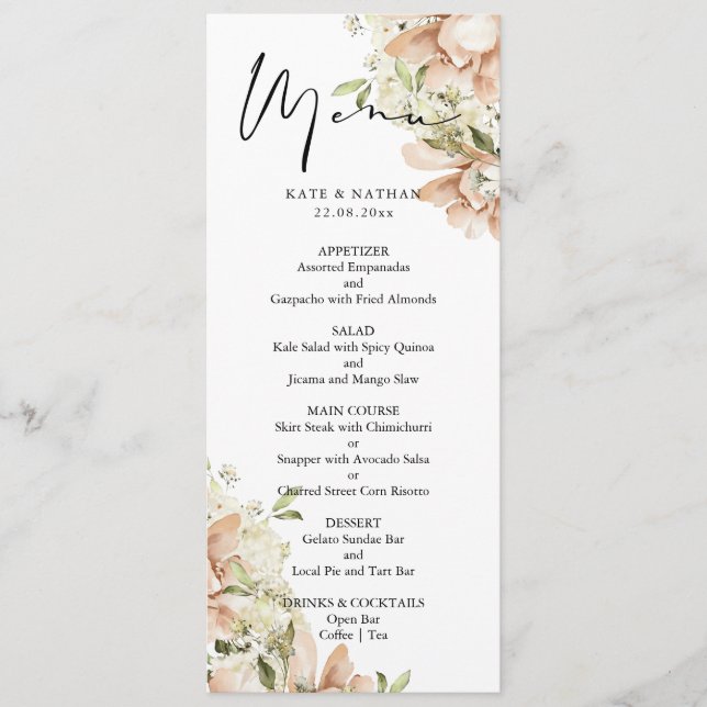 Menu Mariage Floral Aquarelle (Devant)