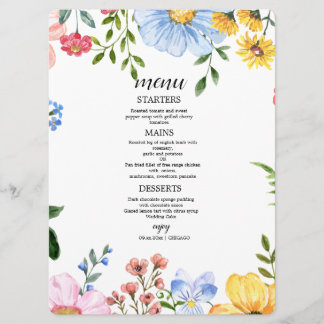 Menu Mariage Floral Aquarelle