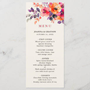 Menu Mariage Floral Aquarelle Orange Rose Clair Gras