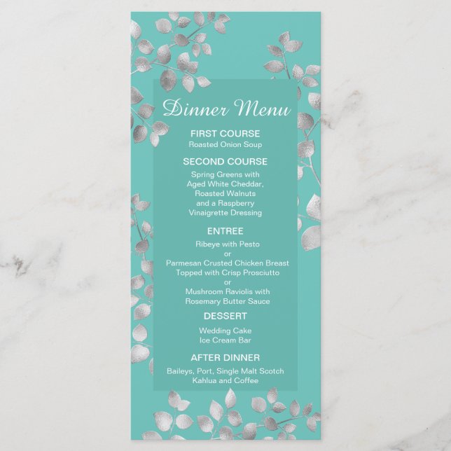 Menu Mariage floral argent moderne (Devant)