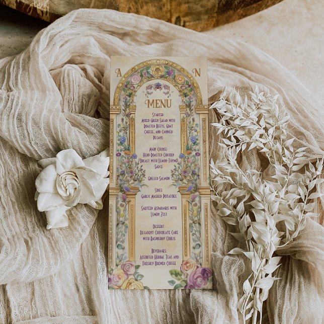 Menu Mariage Floral Art Nouveau Vintage (Créateur téléchargé)