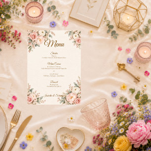 Menu Mariage Floral au Rose Tendre Romantique