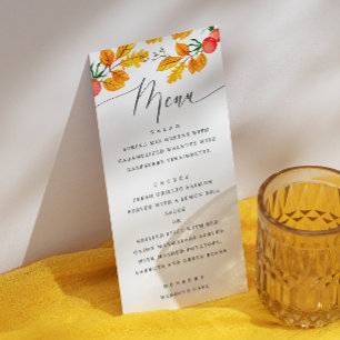Menu Mariage floral automnal à l'aquarelle. Automne boi
