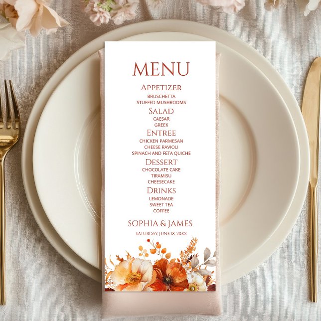Menu Mariage Floral Automnal Élégant Rustique (Créateur téléchargé)