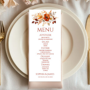 Menu Mariage Floral Automnal Élégant Rustique
