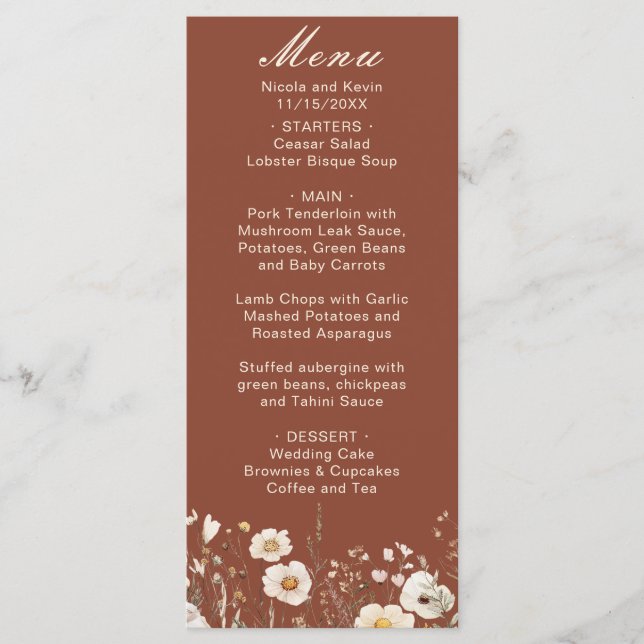 Menu Mariage Floral Automne Fleur Sauvage (Devant)
