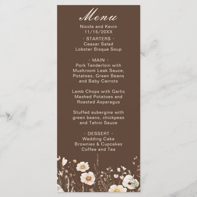 Menu Mariage Floral Automne Fleurs Sauvages (Devant)