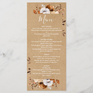 Menu Mariage Floral Automne Kraft Rustique