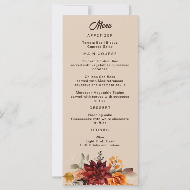 Menu Mariage Floral Automne Terracotta Lumière (Devant)