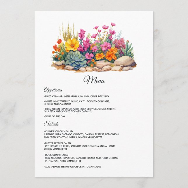 Menu Mariage Floral aux Teintes du Désert (Devant)