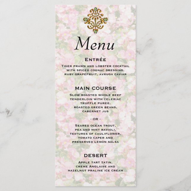 Menu Mariage Floral Bijoux d'or (Devant)