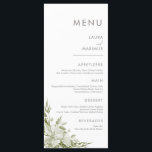 Menu Mariage Floral Blanc<br><div class="desc">Cet élégant menu de mariage est décoré de fleurs blanches et de verdure sur un arrière - plan de lin blanc immaculé. En utilisant la typographie sans serif et des notes subtiles de calligraphie manuscrite,  ce design est à la fois moderne et classique.</div>