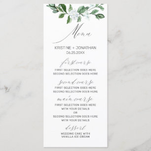Menu Mariage floral blanc blanc moderne