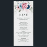 Menu Mariage floral bleu bleu bleu pastel rose<br><div class="desc">Donnez le ton pour votre grand jour avec ce menu de mariage floral bleu marine et bleu bleu marine, conçu avec des roses d'aquarelle douce et une verdure romantique. Parfait pour les couples qui planifient une cérémonie de jardin élégante, un mariage moderne de boho ou une fête de printemps, ce...</div>