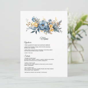 Menu Mariage floral bleu et or Dusty