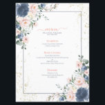 Menu Mariage floral bleu pâle rose rose pâle<br><div class="desc">Si joli ! ! ! Créez le cadre parfait de la réception avec ce menu floral à l'aquarelle bleu poussiéreux et rose vif et tendance,  avec de la poussière d'or imitation. Copyright Invitations élégants,  tous droits réservés.</div>