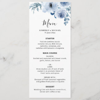 Menu mariage floral bleu poussiéreux