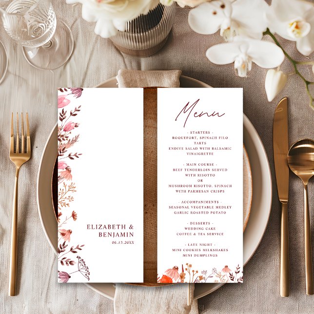 Menu Mariage Floral Bohème Rustique Fleurs Sauvages d'A (Créateur téléchargé)
