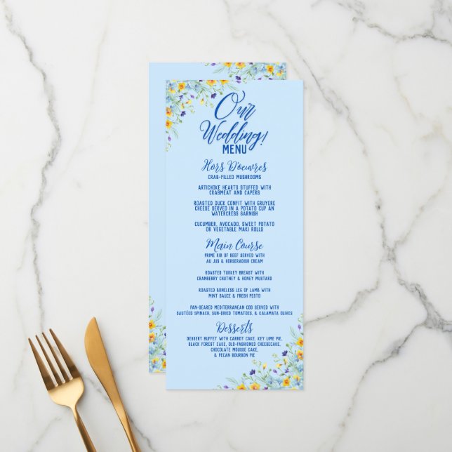 Menu Mariage Floral Bonheur de Fleur Sauvage (Devant/Arrière en situation)