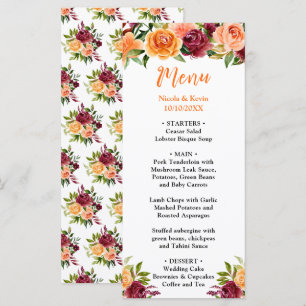 Menu Mariage Floral Bourguignon et Orange d'Automne