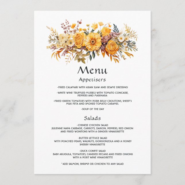 Menu Mariage Floral Cadran Solaire (Devant)