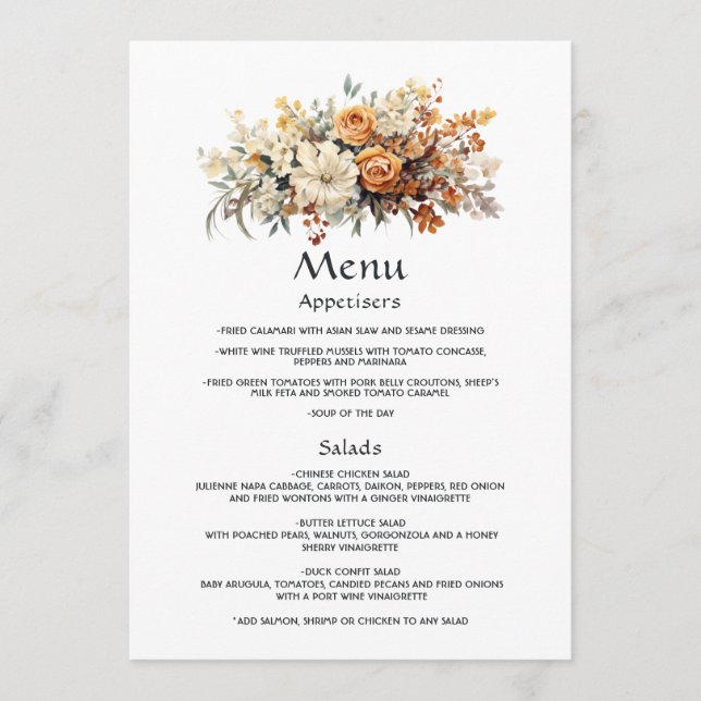 Menu Mariage floral champagne et ivoire (Devant)