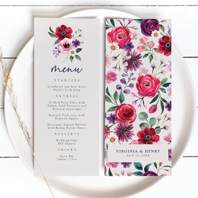 Menu Mariage Floral Coloré Audacieux (Bold Colorful Floral Wedding Menu by Painted Paperie
)