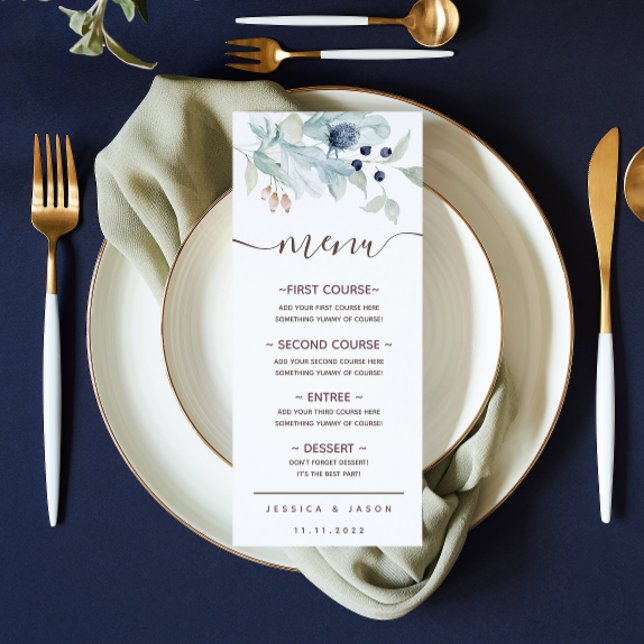Menu Mariage floral couleur bleu-duvet (Créateur téléchargé)
