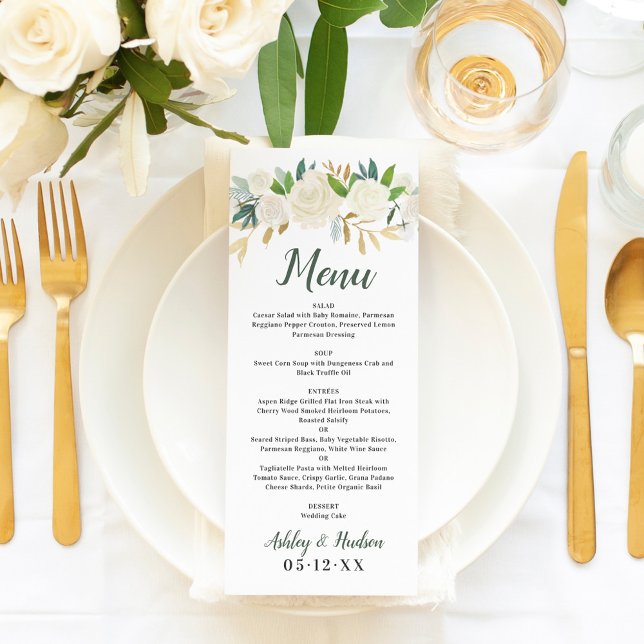 Menu Mariage Floral Crème Doré Rustique (Créateur téléchargé)